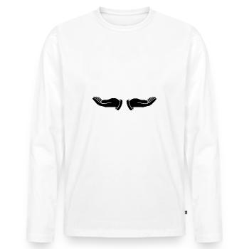 Hände halten deine Brüste. Brust Brüste Titten - Männer Premium Bio Langarmshirt - Weiß - Vorne - Nico (187cm)