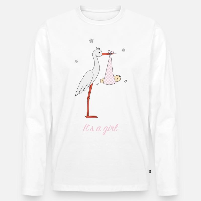 Storch mit Mädchen - Männer Premium Bio Langarmshirt - Weiß