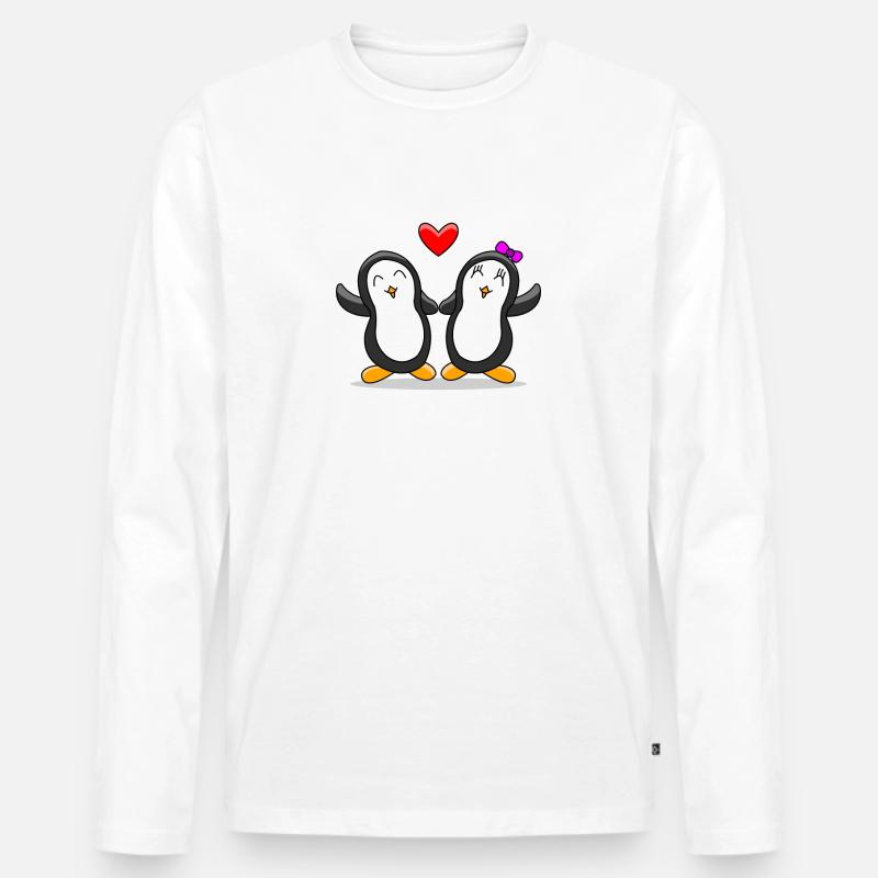 Pinguin Paar - Männer Premium Bio Langarmshirt - Weiß