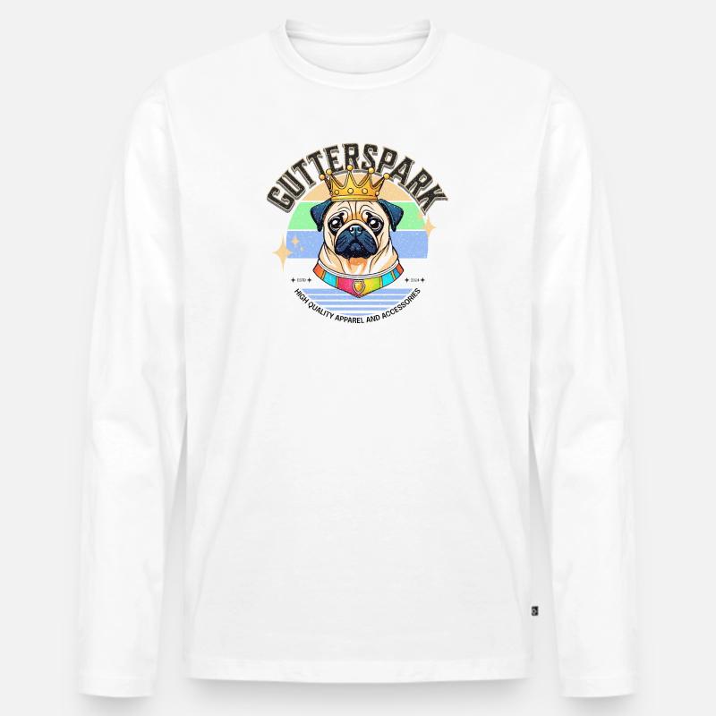 Gutterspark Design Mops - Männer Premium Bio Langarmshirt - Weiß