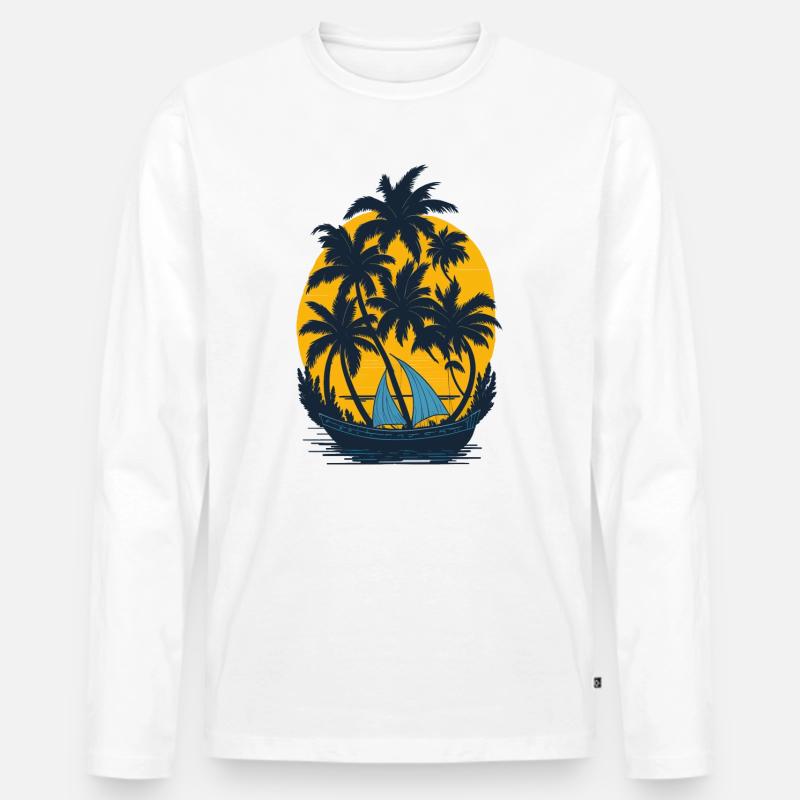 Sonnenuntergang am Palmenboot - Männer Premium Bio Langarmshirt - Weiß
