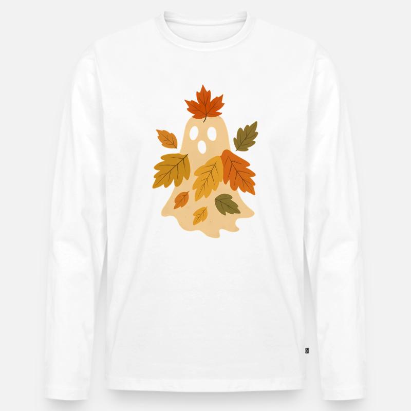 Herbstgeist mit Blättern - Männer Premium Bio Langarmshirt - Weiß