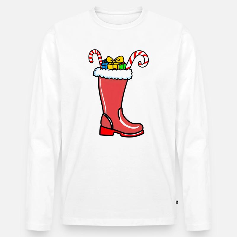 Weihnachtsstrumpf mit Geschenken - Männer Premium Bio Langarmshirt - Weiß
