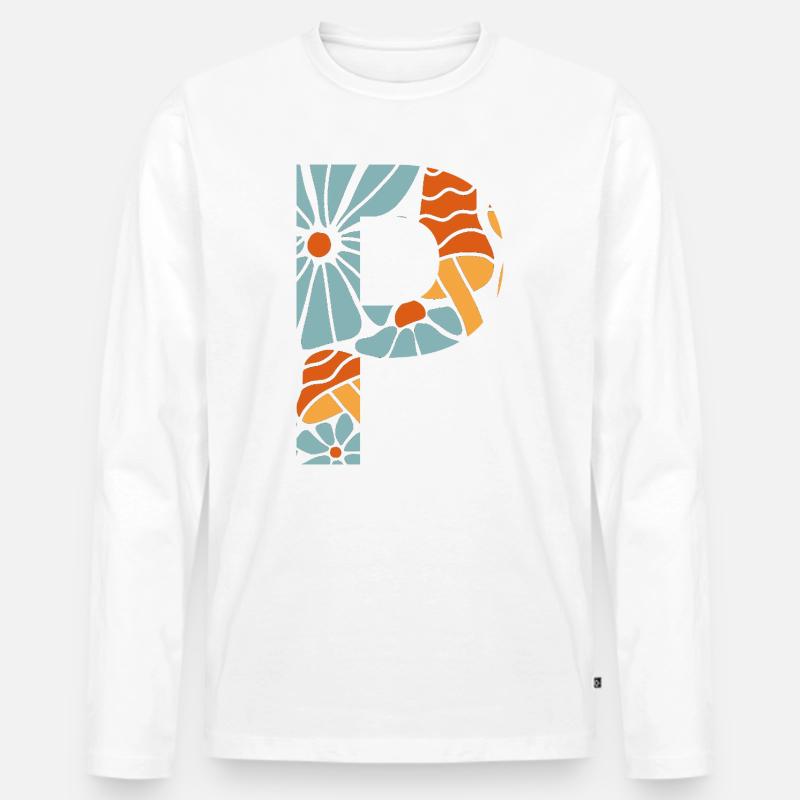 Buchstabe p groovige Blumen Geschenkidee - Männer Premium Bio Langarmshirt - Weiß