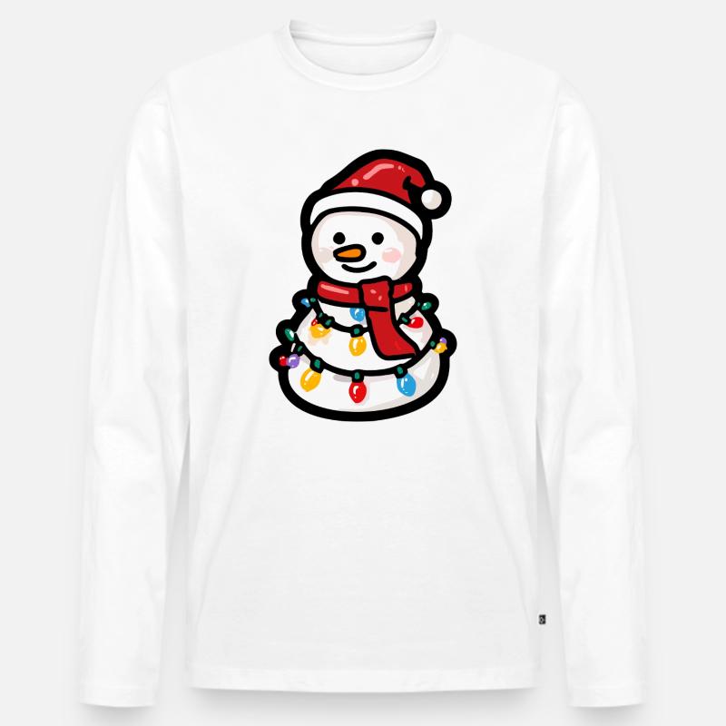 Schneemann mit Lichterkette und Schal - Männer Premium Bio Langarmshirt - Weiß
