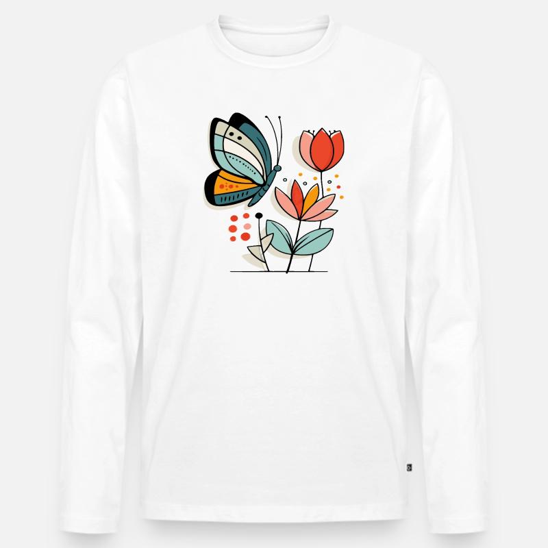 Schmetterling fliegt zu Blüten - Männer Premium Bio Langarmshirt - Weiß