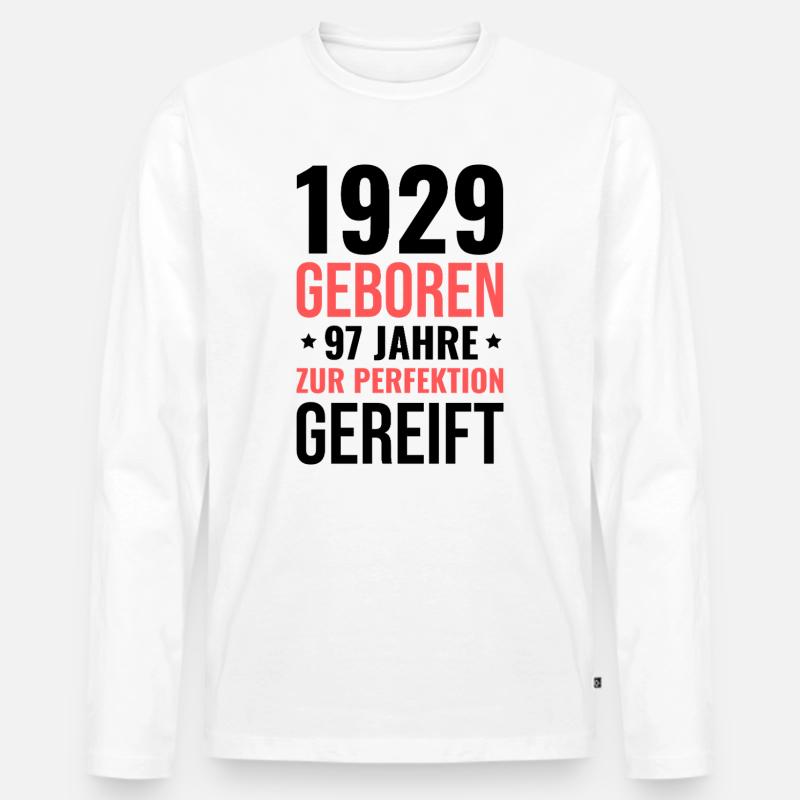 1929 geboren – Zur Perfektion gereift - Männer Premium Bio Langarmshirt - Weiß