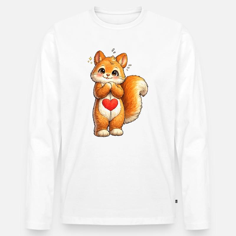 Schüchternes Eichhörnchen mit rotem Herz - Männer Premium Bio Langarmshirt - Weiß