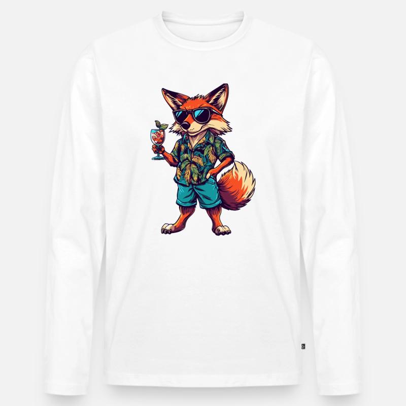 Fuchs Comic Sommer - Männer Premium Bio Langarmshirt - Weiß