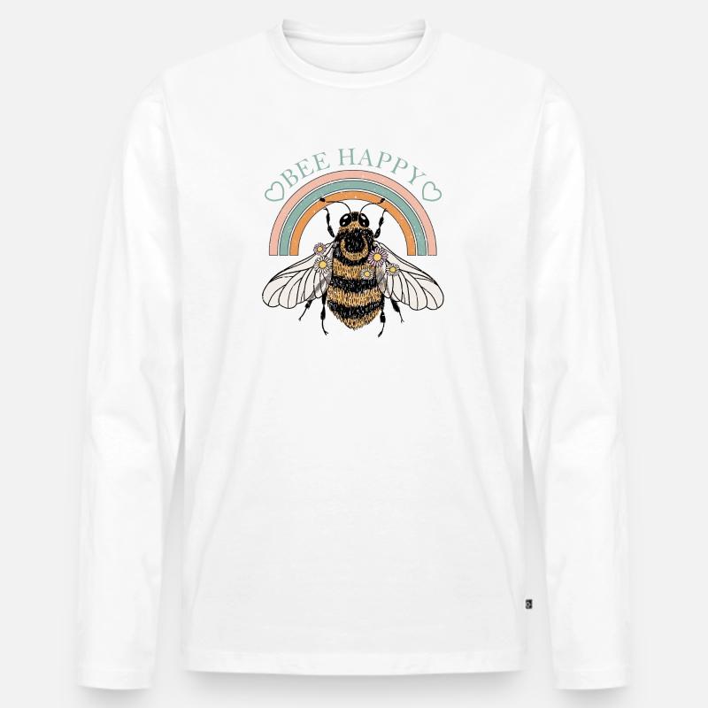 Bee Happy - Männer Premium Bio Langarmshirt - Weiß