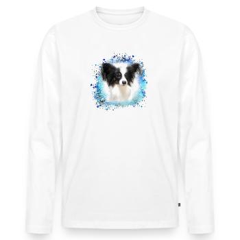 papillon,chien,spitz,zwergspitz,pompon - T-shirt manches longues Premium bio Homme - blanc - Devant - Nico (187cm)