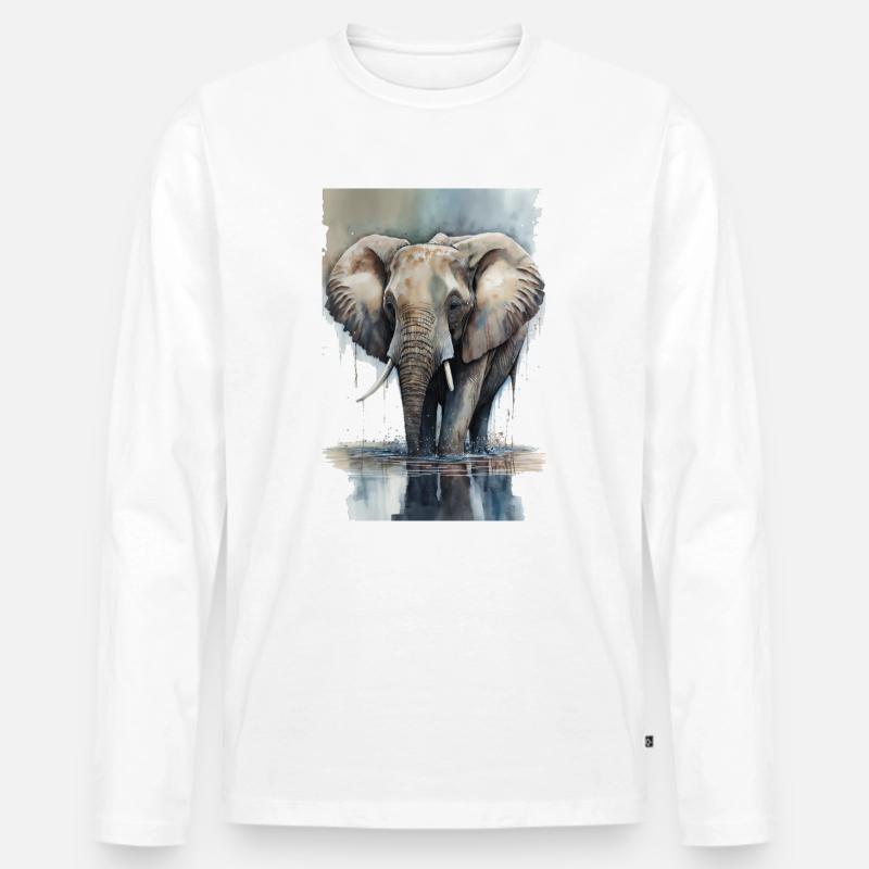 Elefant Aquarell - Männer Premium Bio Langarmshirt - Weiß