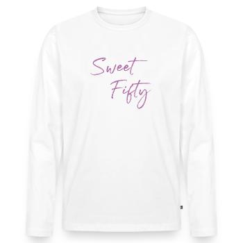 Sweet Fifty Geschenkidee zum 50. Geburtstag - Männer Premium Bio Langarmshirt - Weiß - Vorne - Nico (187cm)