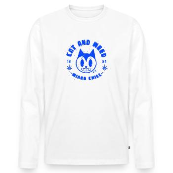 Chat humour weed et détente - T-shirt manches longues Premium bio Homme - blanc - Devant - Nico (187cm)