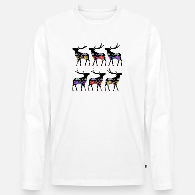 Hirsch - Männer Premium Bio Langarmshirt - Weiß