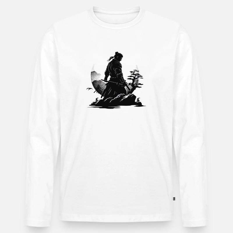 Samurai Krieger Japan Landschaft - Männer Premium Bio Langarmshirt - Weiß