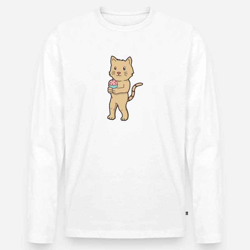 Katze Kuchen - Männer Premium Bio Langarmshirt - Weiß