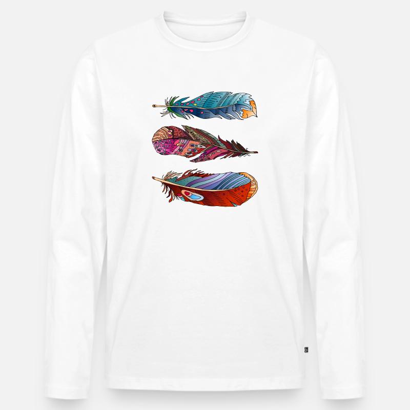 Bunte Federn - Männer Premium Bio Langarmshirt - Weiß