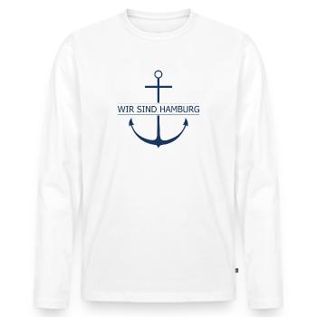 WIR SIND HAMBURG, marine - Männer Premium Bio Langarmshirt - Weiß - Vorne - Nico (187cm)