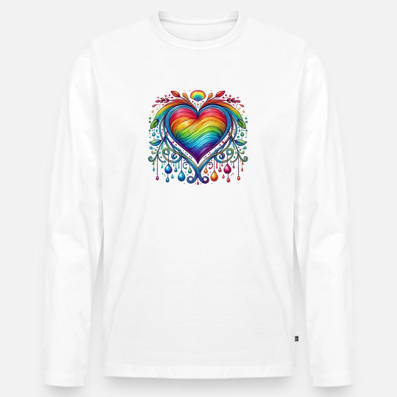 Regenbogen Herz - Männer Premium Bio Langarmshirt - Weiß