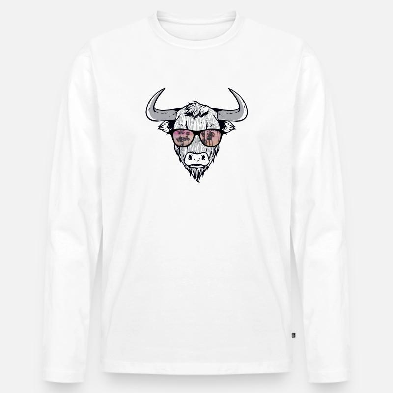 Cooler Bison Stier mit Zottelhaar - Männer Premium Bio Langarmshirt - Weiß