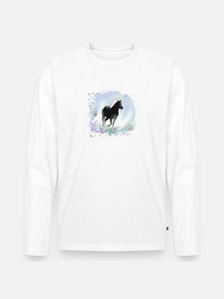 pferd,haflinger, graffiti, malerei,blau,isländer - Männer Premium Bio Langarmshirt - Weiß