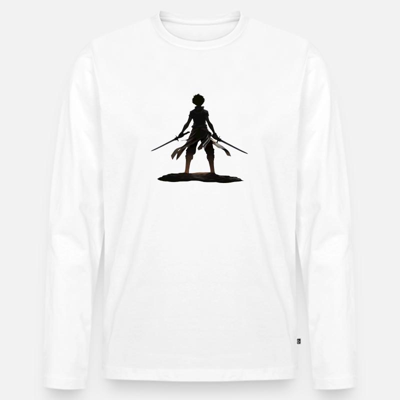 Duell der Schatten: Anime-Krieger mit Doppelschwer - Männer Premium Bio Langarmshirt - Weiß