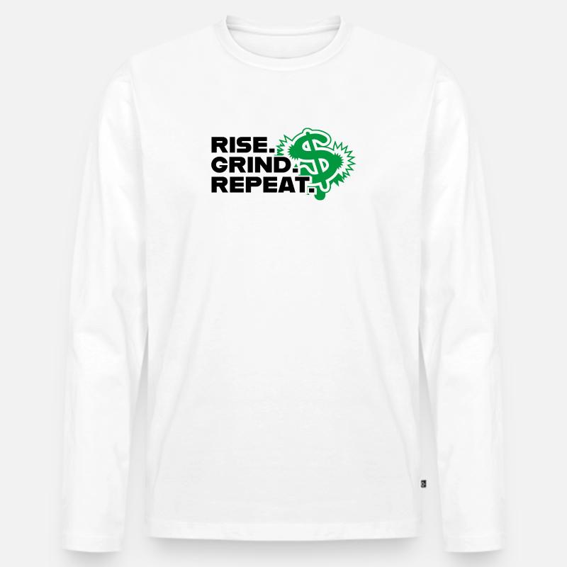 Rise Grind Repeat - Motivation - Männer Premium Bio Langarmshirt - Weiß