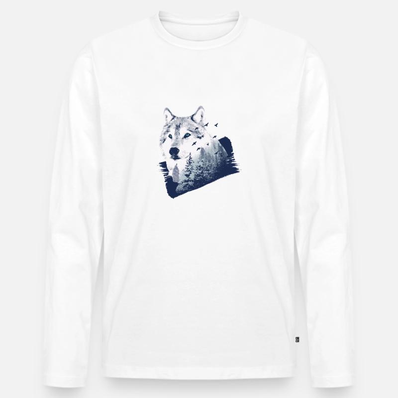 Wolf forest - Männer Premium Bio Langarmshirt - Weiß