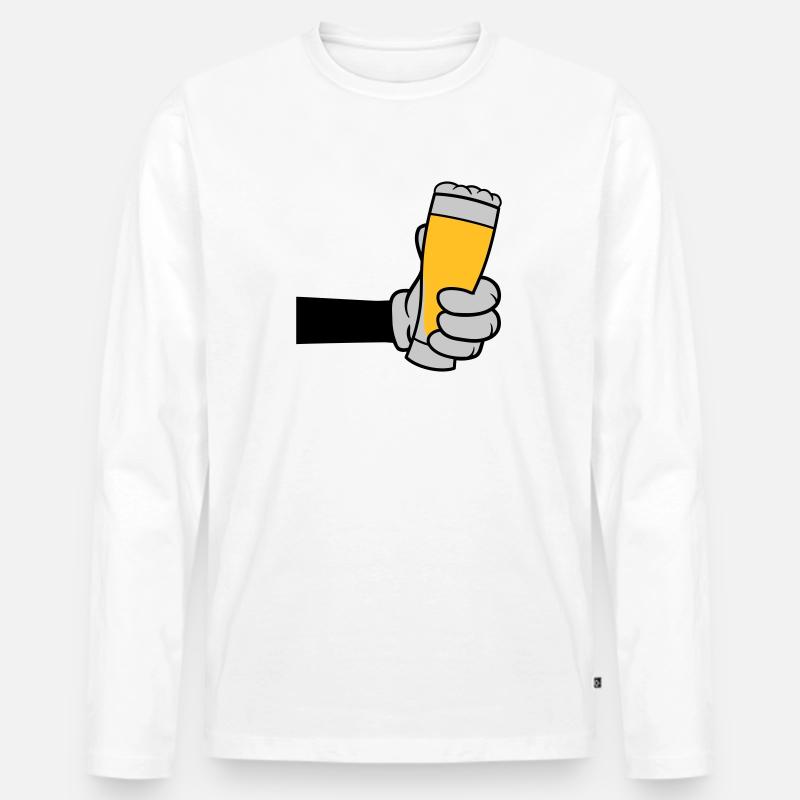 Bierglas anstoßen Comic Hand - Männer Premium Bio Langarmshirt - Weiß