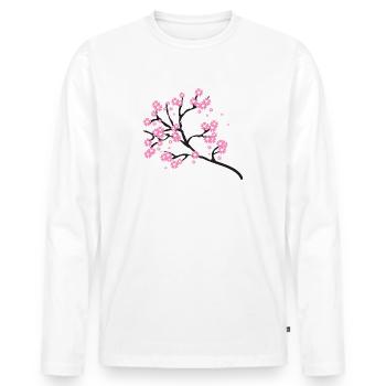 Blühende Kirschzweige - Männer Premium Bio Langarmshirt - Weiß - Vorne - Nico (187cm)