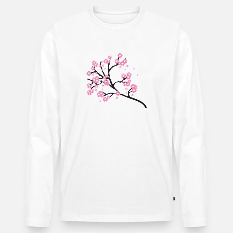 Blühende Kirschzweige - Männer Premium Bio Langarmshirt - Weiß