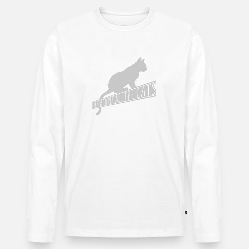 Pet All The Cats - Männer Premium Bio Langarmshirt - Weiß