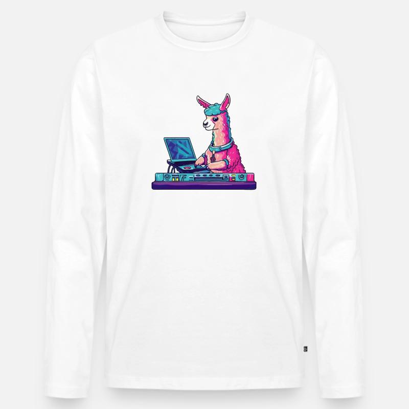 Alpaka Lama DJ Geschenkidee - Männer Premium Bio Langarmshirt - Weiß