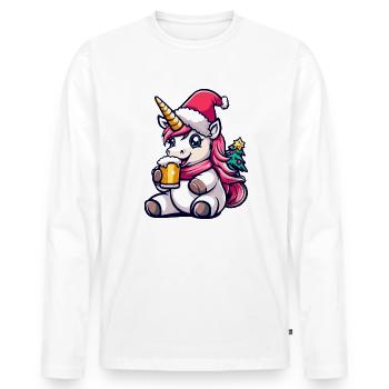 Einhorn Weihnachten Bier Lustig - Männer Premium Bio Langarmshirt - Weiß - Vorne - Nico (187cm)