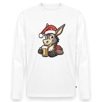 Esel Weihnachten Bier Lustig - Männer Premium Bio Langarmshirt - Weiß - Vorne - Nico (187cm)