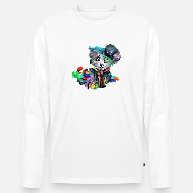 Farbenfrohe Katze - Männer Premium Bio Langarmshirt - Weiß