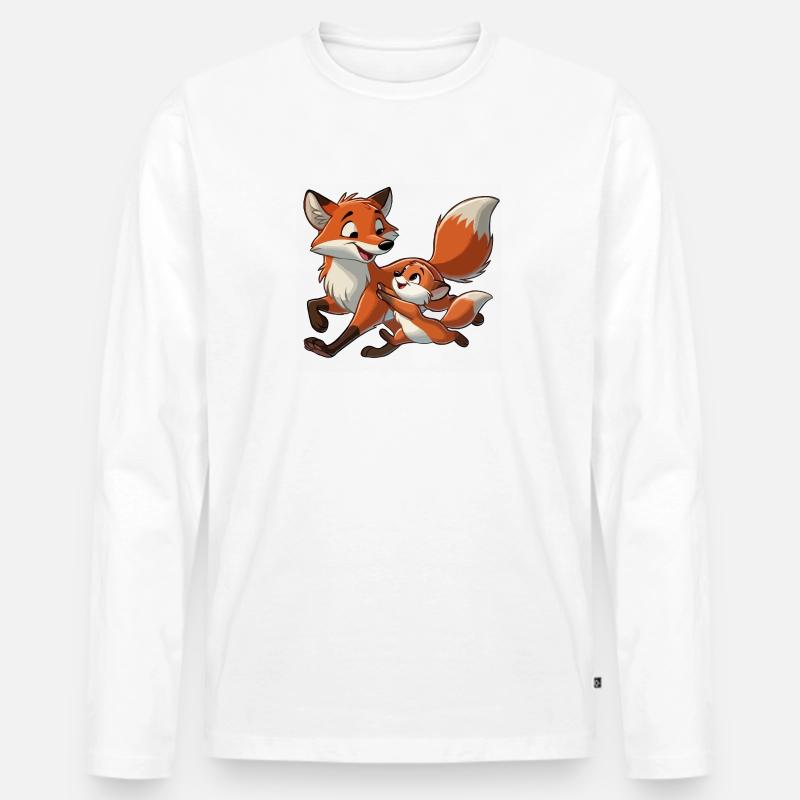 Fuchs mit herumtollendem Kind - Männer Premium Bio Langarmshirt - Weiß