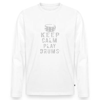 keep calm and play drums - T-shirt manches longues Premium bio Homme - blanc - Devant - Nico (187cm)