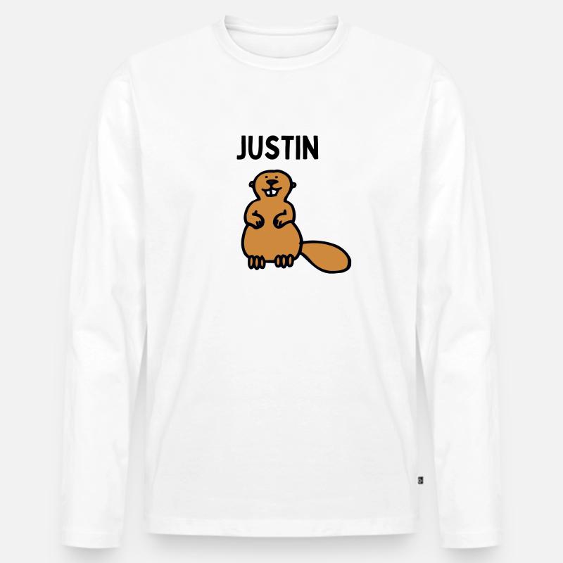 Ein Biber names Justin - Männer Premium Bio Langarmshirt - Weiß