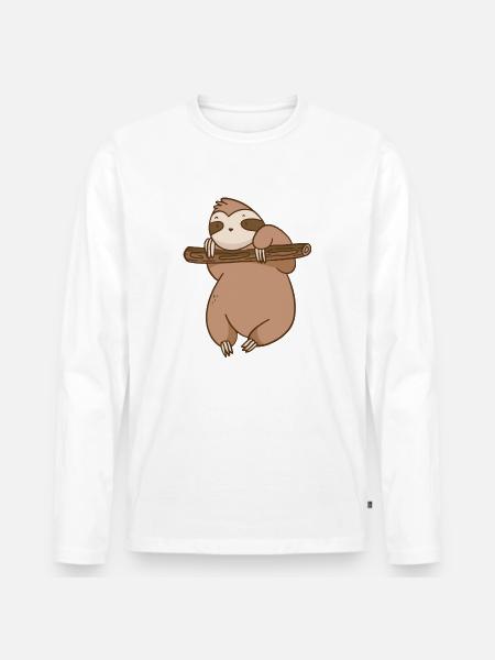 Funny sloth that makes chin-ups - Men's Premium Organic Long Sleeve Shirt - white
