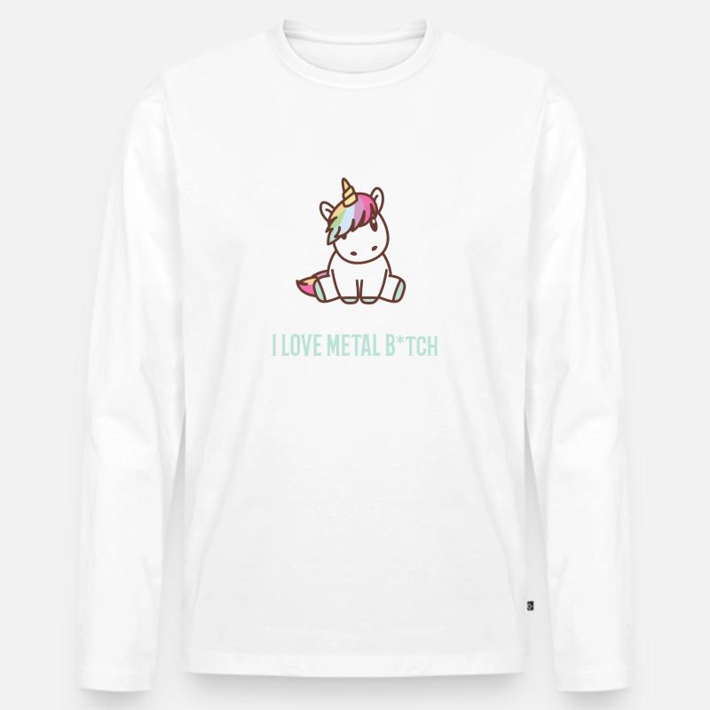 Metal Rock Einhorn - Männer Premium Bio Langarmshirt - Weiß