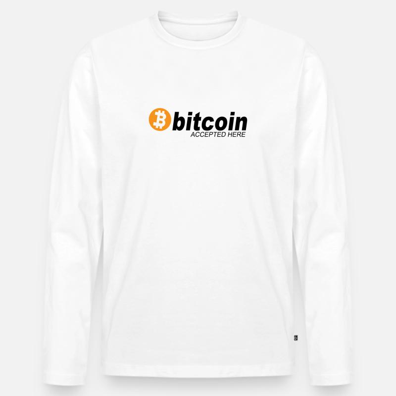 Hier wird Bitcoin akzeptiert - Männer Premium Bio Langarmshirt - Weiß