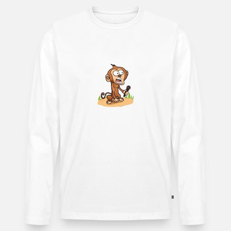 Affe Äffchen Banane Sänger - Männer Premium Bio Langarmshirt - Weiß