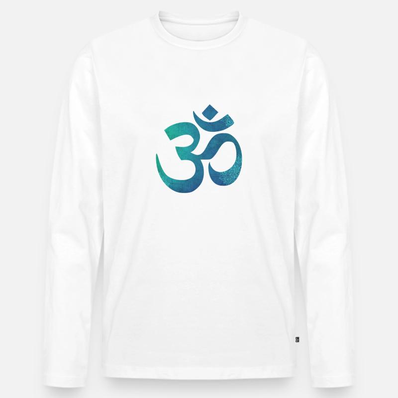 Om Mandala Blau - Männer Premium Bio Langarmshirt - Weiß
