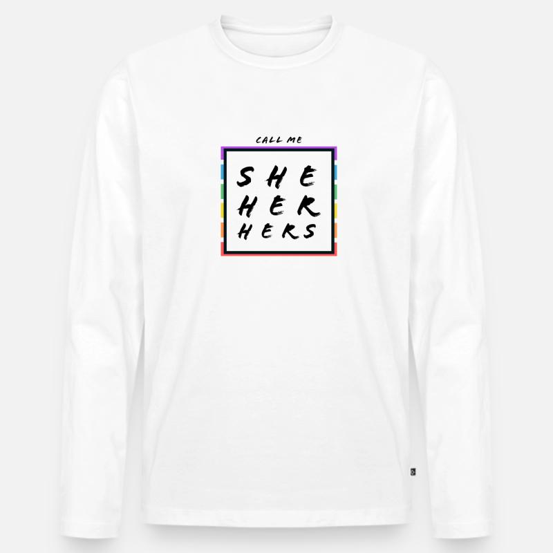 Pride - she, her, hers - Männer Premium Bio Langarmshirt - Weiß
