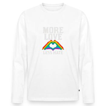 More Love Less Hate, Gay Pride, LGBT Slim Fit - Men's Premium Organic Long Sleeve Shirt - white - Front - Nico (187cm)