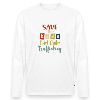Save the Kids End Child Trafficking Vintage - T-shirt manches longues Premium bio Homme - blanc - Devant - Nico (187cm)