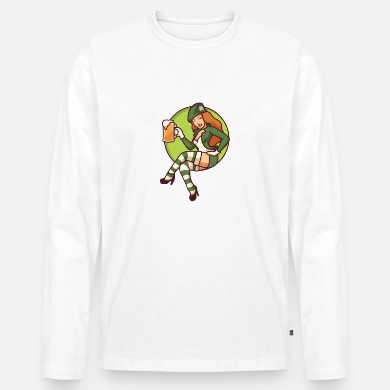 Koboldmädchen mit Bierkrug - Männer Premium Bio Langarmshirt - Weiß