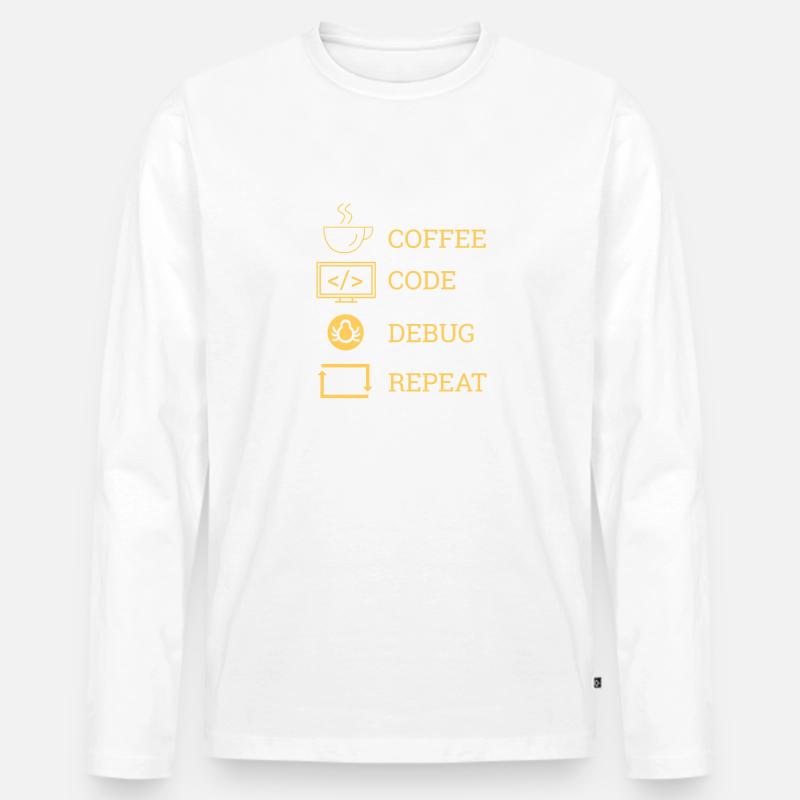 « Coffee Code Debug Repeat » | Programmeurs T-shirt manches longues Premium bio Homme